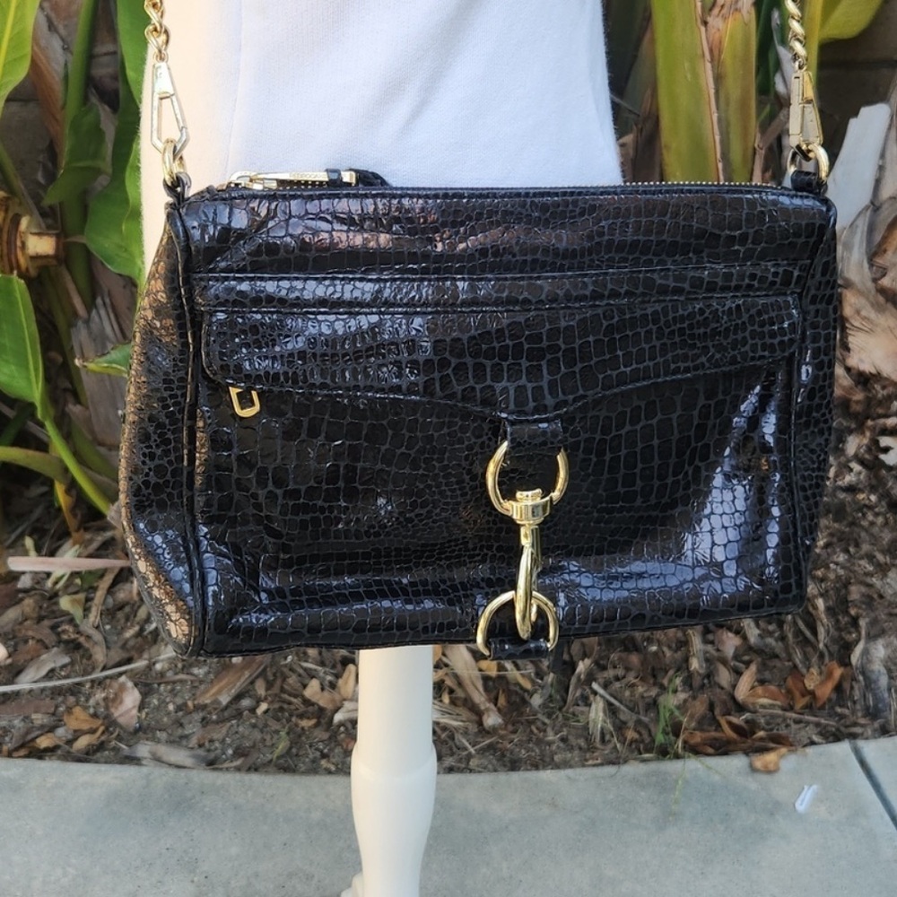 Rebecca Minkoff MAC Black Crocodile-Embossed Leather Bag